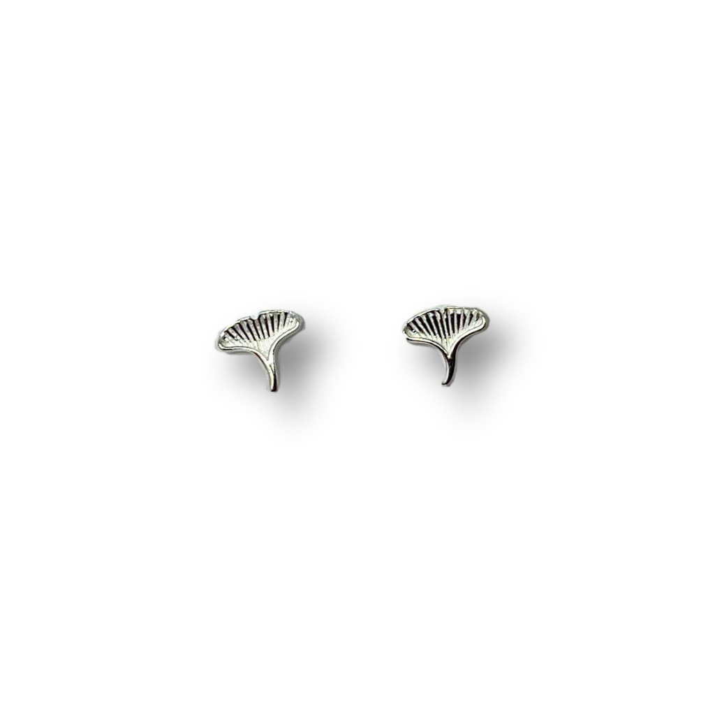 Solid Silver Ginkgo Leaf Stud Earrings