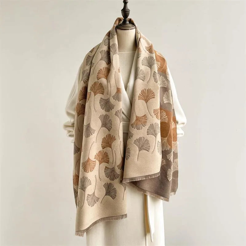 Reversible Faux-Cashmere Ginkgo Leaf Scarf